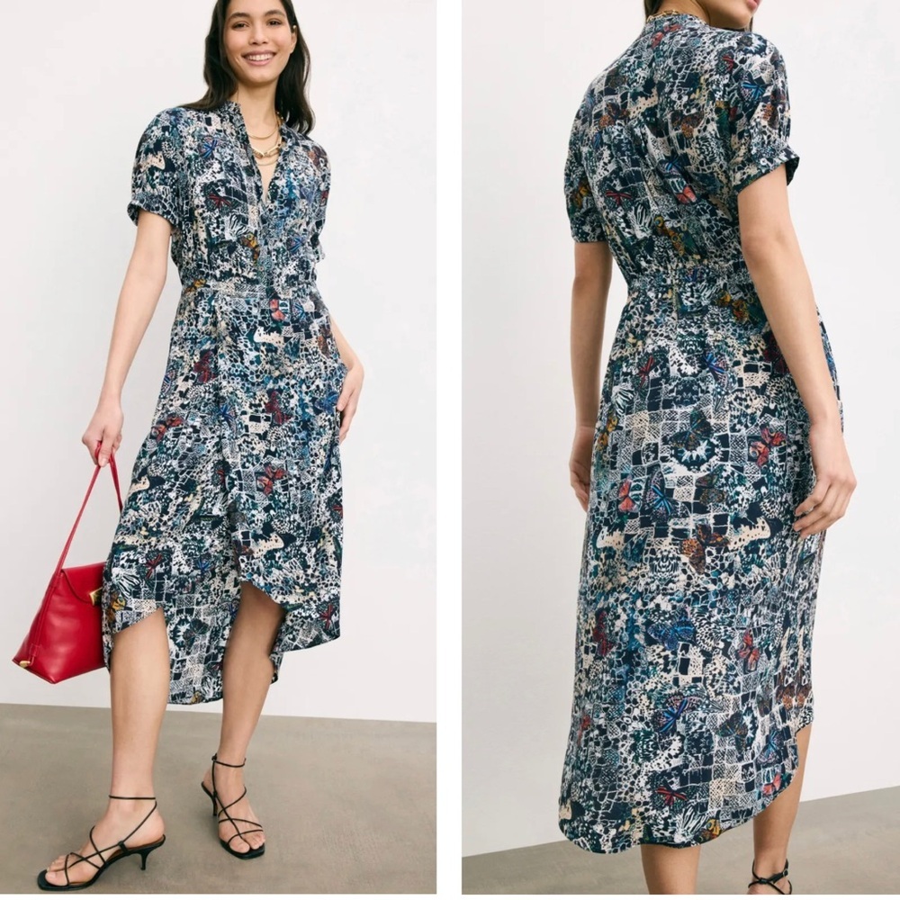 Zadig & Voltaire Rimaz Soft Butterflies Short Sleeve Asymmetrical Midi Dress NEW